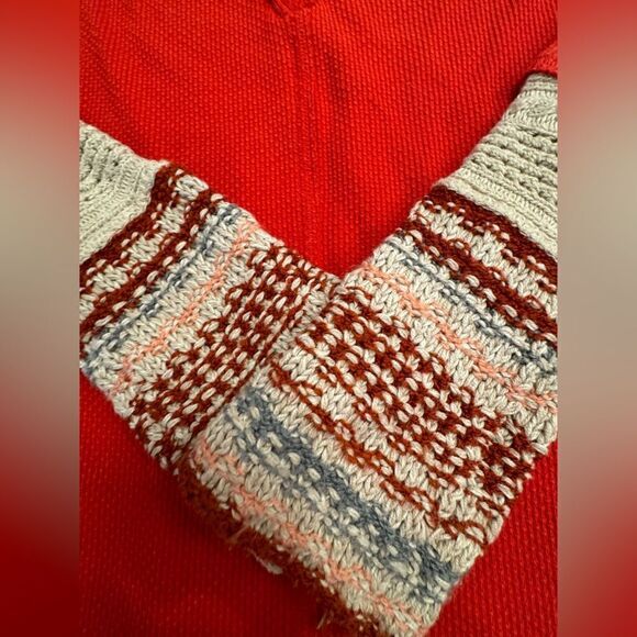 Free People Waffle long sleeve shirt crochet arms - Picture 2 of 6